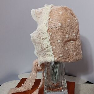 Elegant Lace Trimmed Pink Bonnet